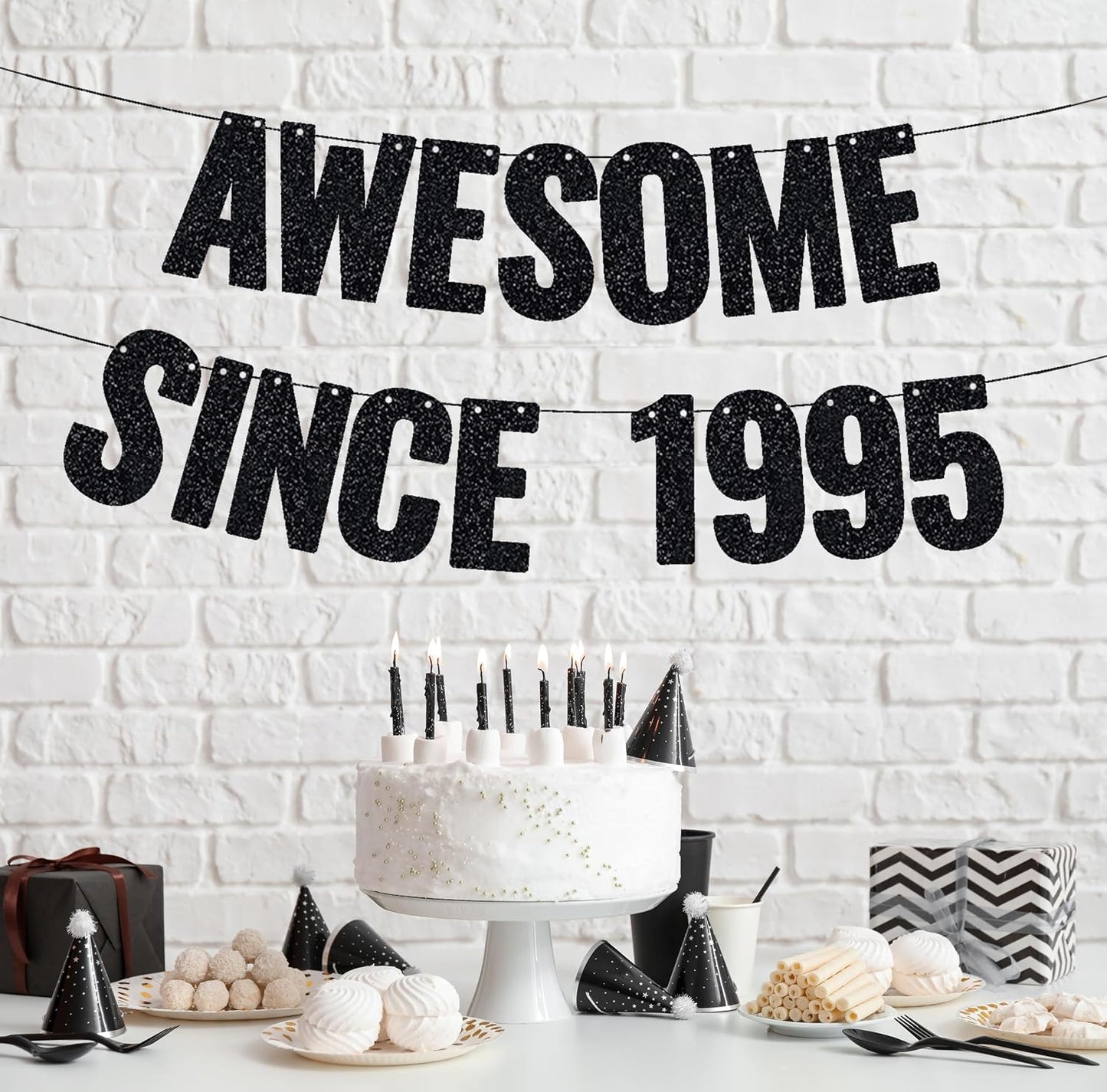 Awesome Since 1995 Banner, 30th Birthday Decorations Banner for Women Men BLACK Glitter Birthday Party Decor Sign Funny 30 Bday Party Supplies 30th Party Decoration WN420