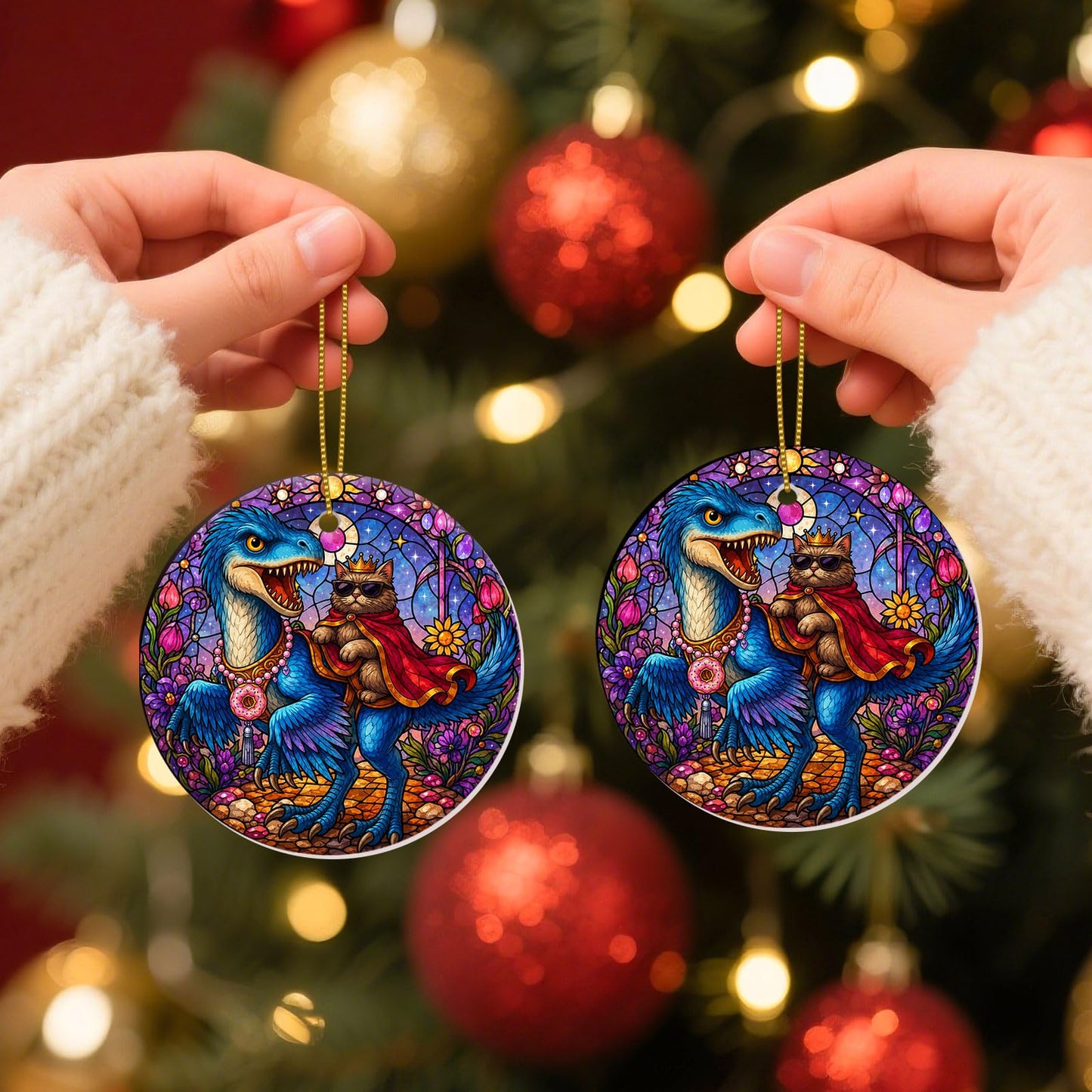 Stained Glass Snowy Owl Ornament – Artistic Ceramic Christmas Decoration for Bird Lovers, Holiday Keepsake Gift 2025 WN420
