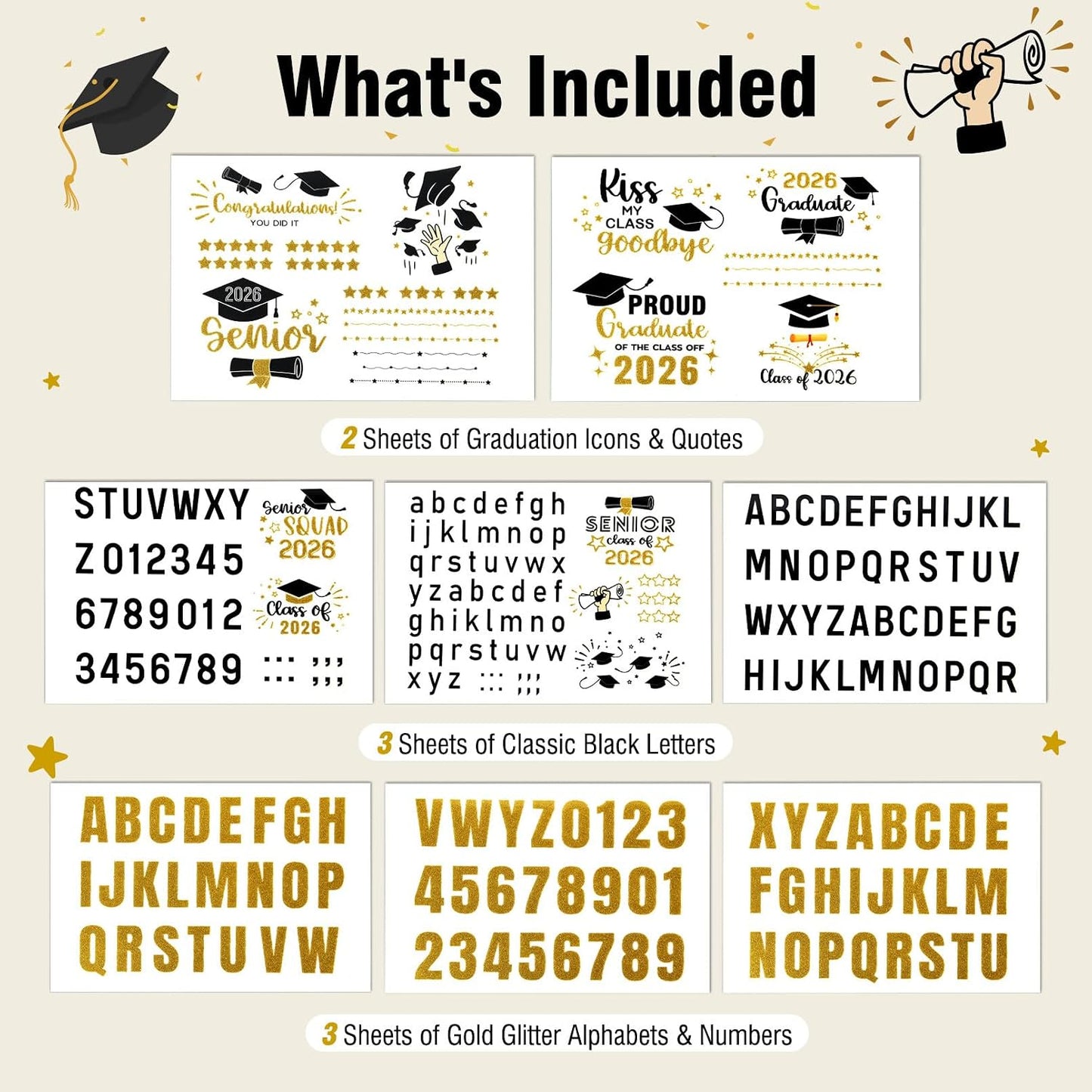 Graduation Stole Sash Class of 2026 Iron on Transfers - Personalized DIY Heat Transfer Vinyl HTV Cutouts Set for Custom Graduation Sash Cap and Gown Decorations BST220