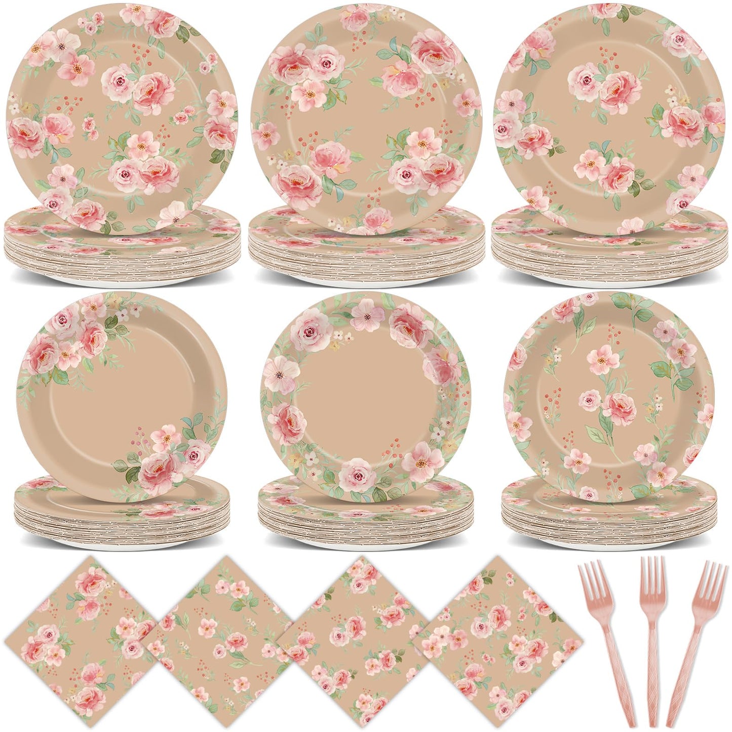 96Pcs Wildflower Party Supplies Floral Themed Paper Plates Napkins Wildflower Butterfly Tableware Disposable Dinnerware Decoration Set for Girls Birthday Wedding Bridal Baby Shower Party Table Decor BST202
