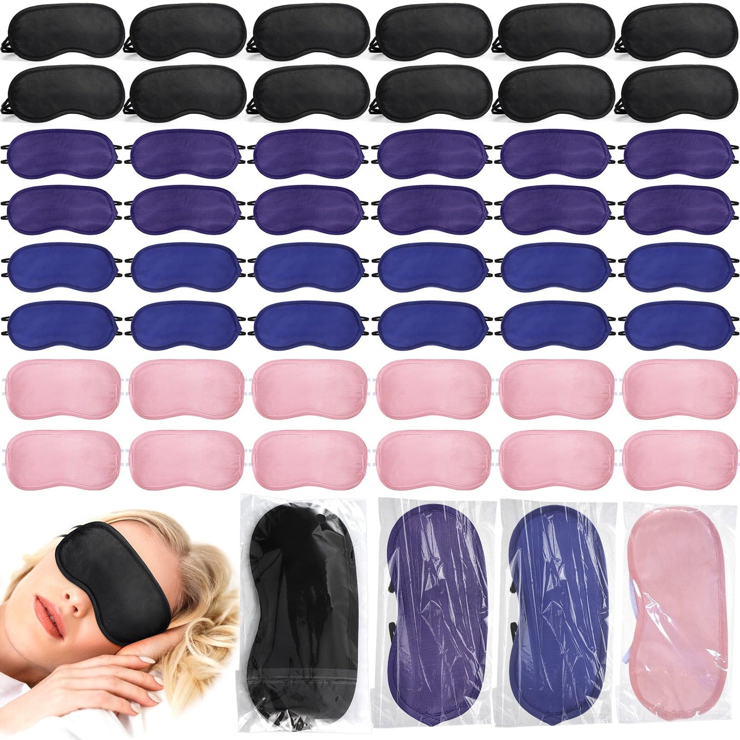 Tarpop 200 Pcs Eye Mask Sleeping Blindfold Eye Cover with Adjustable Strap for Games Party Team Building Travel Individually Wrapped Sleep Mask for Women Men (Blue)