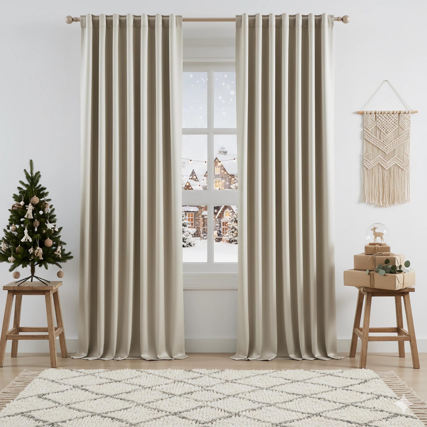 Bujasso Gray Jacquard Blackout Window Curtain Panels, 54" Wx84 Lx2 | Back Tab Rod Pocket with Magnetic Tiebacks,Thermal Insulated,85% Room Darkening Light Blocking Drapes for Bedroom Living Room BST326H