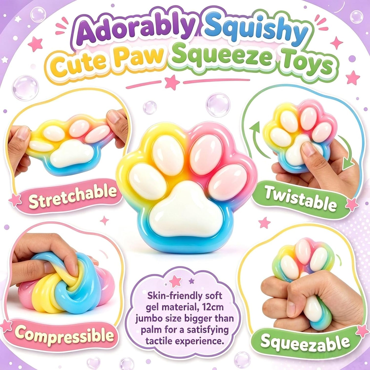 Giant Jumbo Cat Paw Squishy Toys ( 5 Inches )- Large Stress Relief Squeze Taba Fidget Toys Kit, Birthday Office for Girls Boys Kids Adults BST326H