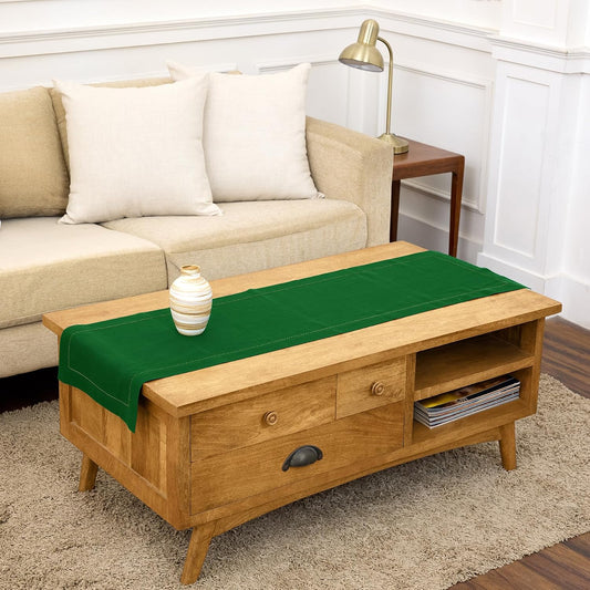 Solino Home 100% Pure Linen Table Runner Garden Green Hemstitch, 14 x 48 in | Classic Hemstitch Table Runners for dining, hallway and console table styling | hand hemstitched borders | OEKO-TEX Certified BST326SOLH