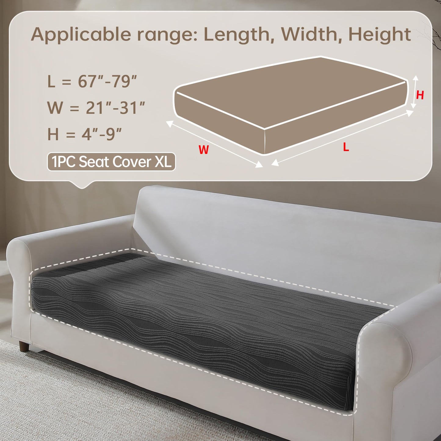 QIANMEW Couch Cushion Covers, Super Stretch Washable Sofa Slipcovers for L Shaped & Modular Seats, Pet-Friendly Furniture Protector with Stripe Design, (2 Seat Covers S, Dark Gray) BST326H