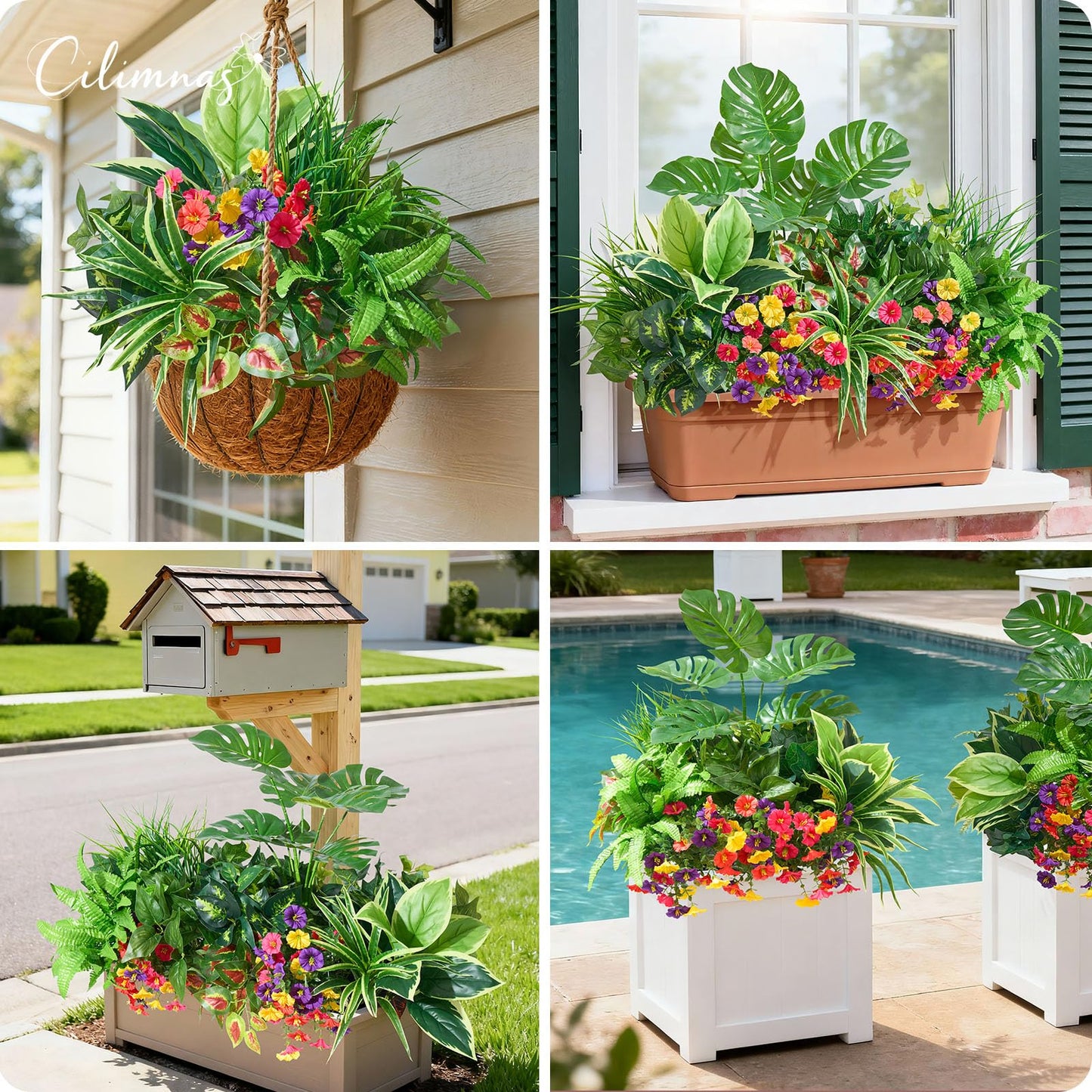 Artificial Plants Outdoor 12PCS UV Resistant Fake Greenery | Highly Realistic Faux Plant Outside with Stems for Front Proch Garden Patio Planters Window Boxes Home Decor BST326H
