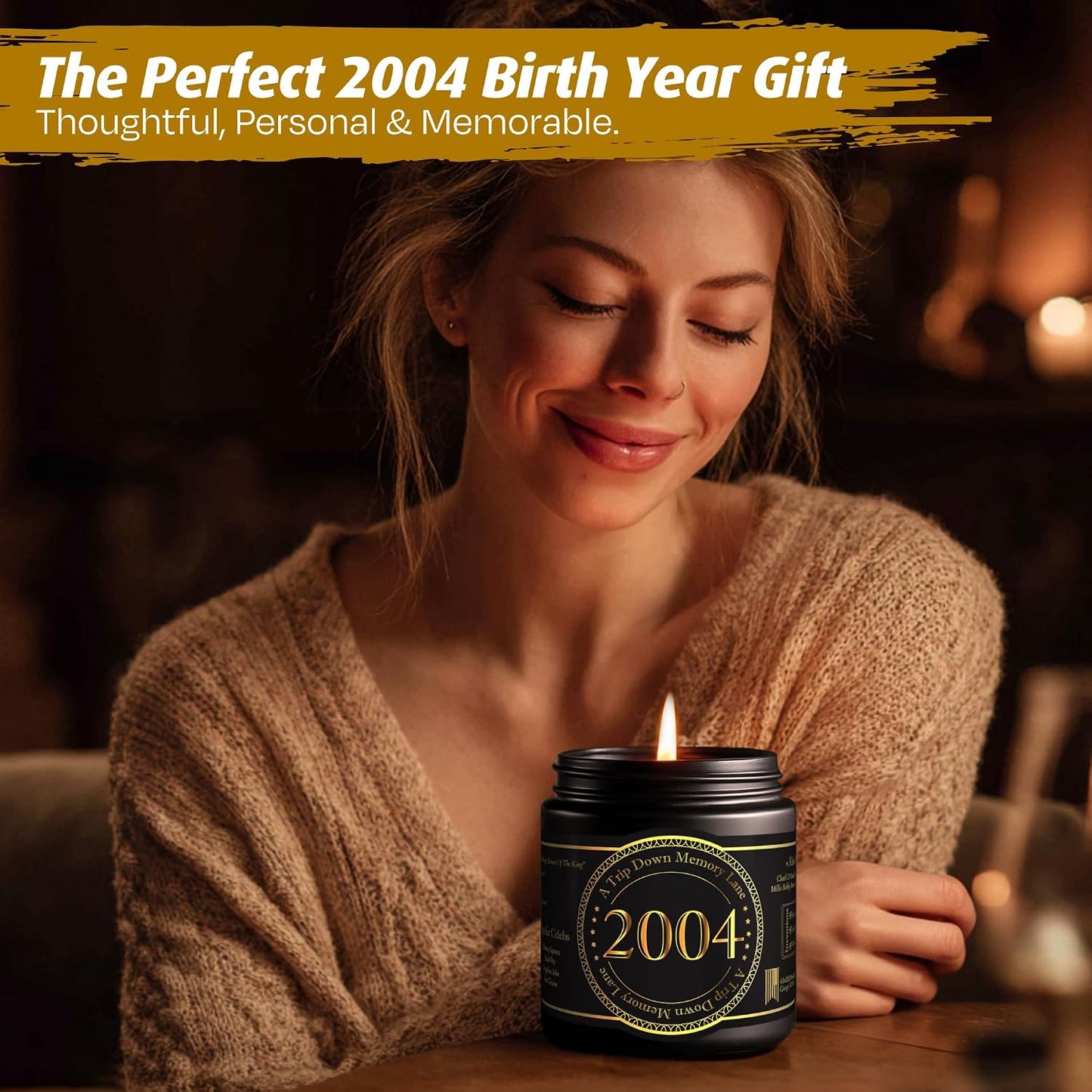 Birth Year Candle - 2004 Birthday Gifts for Men - Soy Candle 22nd Birthday Gifts for Him, 22nd Presents for Men - Smoked Vanilla & Sandalwood Scent, 8oz Reusable Jar, 40Hr Burn Time BST220