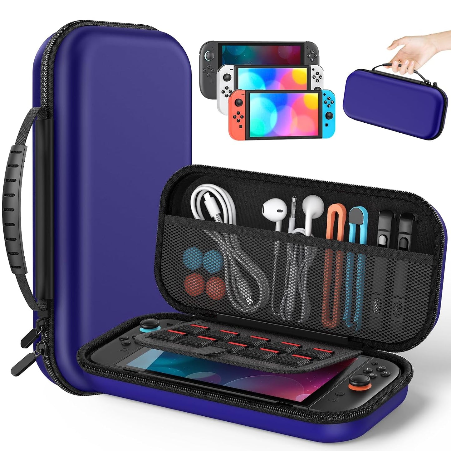 Klipdasse Switch 2 Carry Case for Nintendo Switch 2/1/OLED, Hard Shell with Soft Lining, 10 Game Card Slots, Silicone Handle, for Switch 2 Slim Case 2025 (Blue) WN420