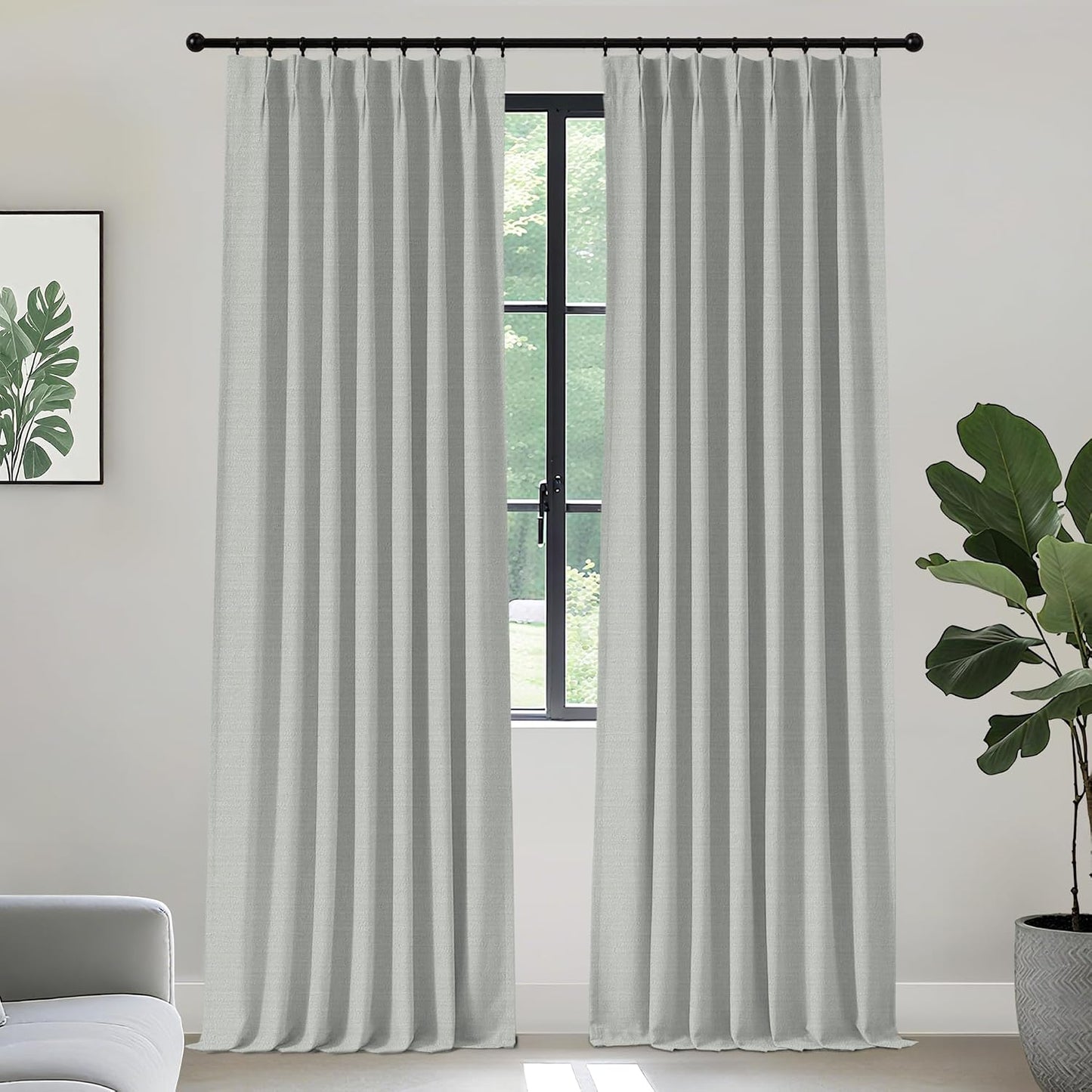 Gray Blackout Chenille Pinch Pleated Curtains 40x96in- Ultra Soft Wrinkle Resistant Thermal Insulated Room Darkening Drapes,Noise Reducing with Roman Clips,2 Panels Set for Bedroom/Living Room/Office BST202