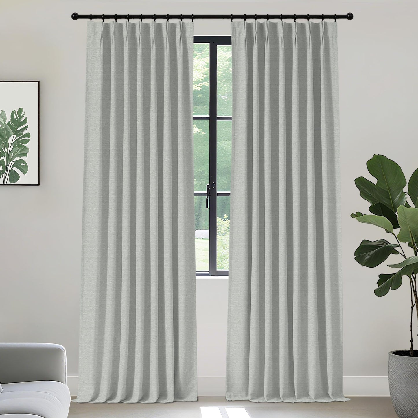 Gray Blackout Chenille Pinch Pleated Curtains 40x96in- Ultra Soft Wrinkle Resistant Thermal Insulated Room Darkening Drapes,Noise Reducing with Roman Clips,2 Panels Set for Bedroom/Living Room/Office BST202