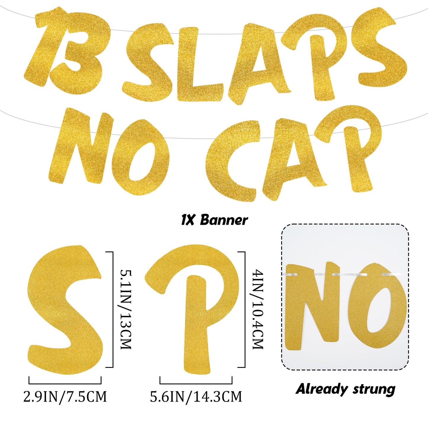 18th Birthday Decorations Banner for Boys - Pre-strung Gold Glitter 18 Slaps No Cap Banner Hanging Swirls, Funny Gen Z Slang 18 Year Old Party Supplies BST220