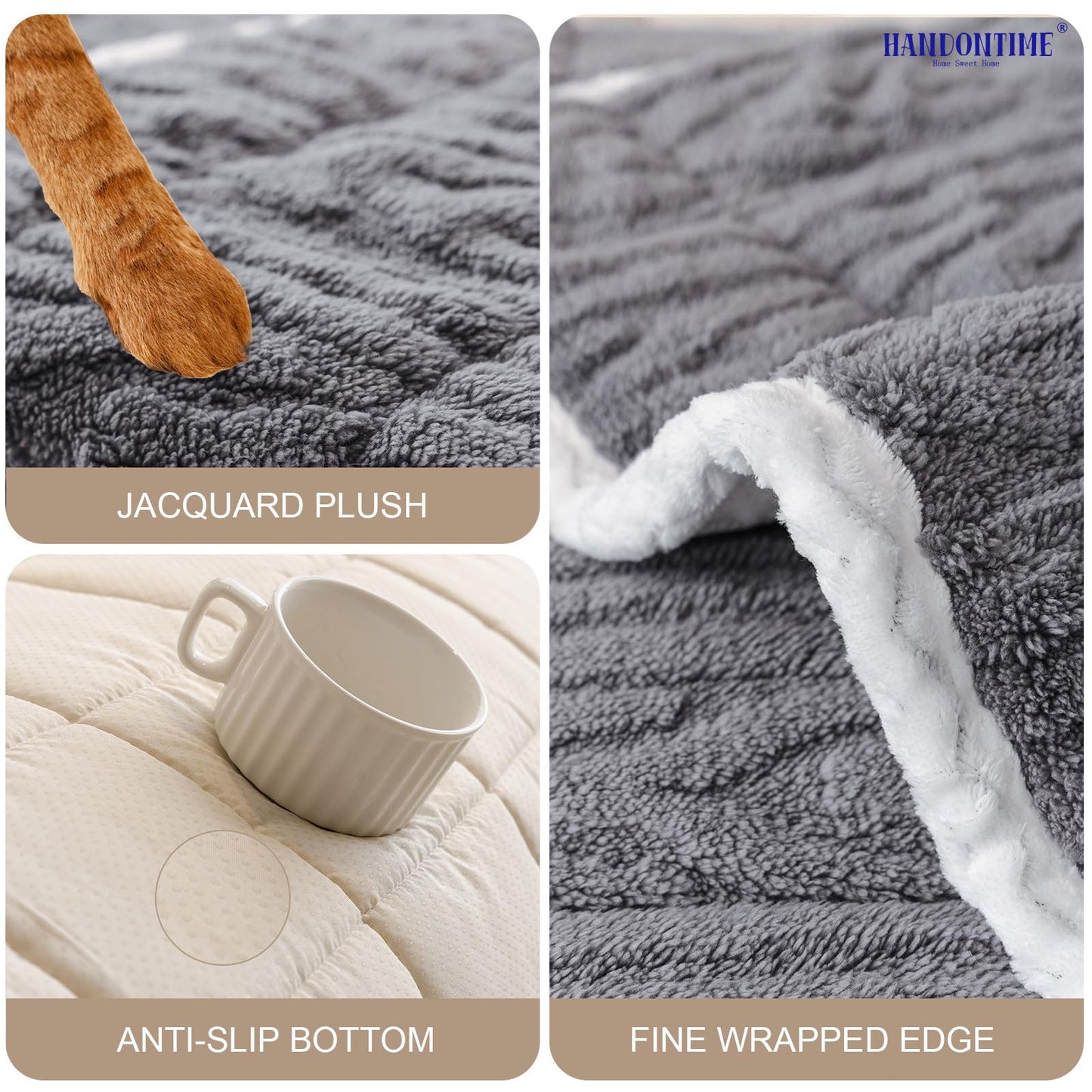 HANDONTIME Fuzzy Dog Couch Cover Washable, Pet-Friendly Sofa Covers Non-Slip Geometric Jacquard Pet Protector Furniture Cover for 3 Cushion Sofa Cozy Fuzzy Dog Mat for Couch (Grey, 35.4" x 70.9") BST202