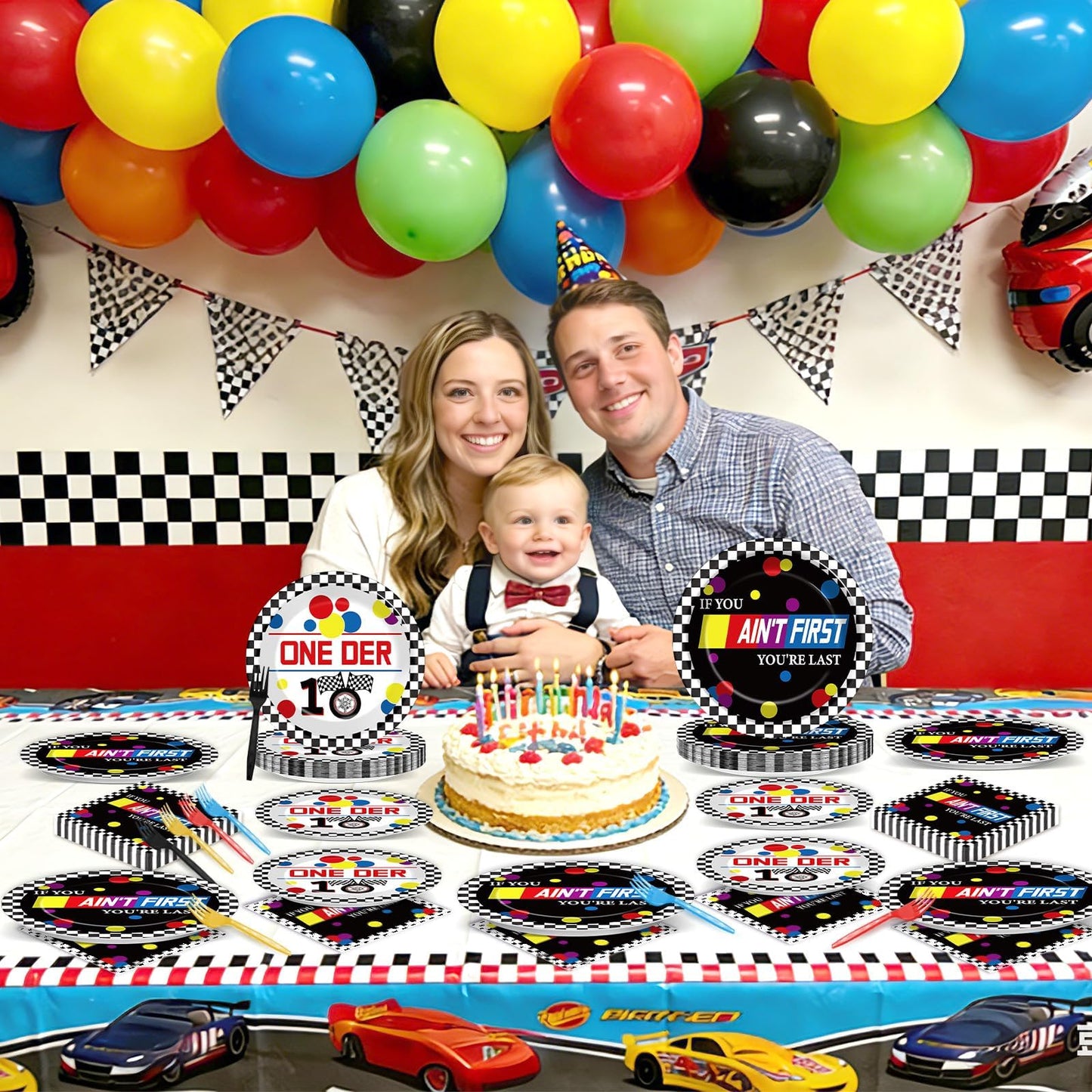 96 Pcs Race Car 1st Birthday Party Plates and Napkins Racing Cars First Birthday Decor Race Car One Year Old Dessert Cake Plates Racing Cars Theme Tableware Set for Kids Boy Party Decor 24 Guests BST202
