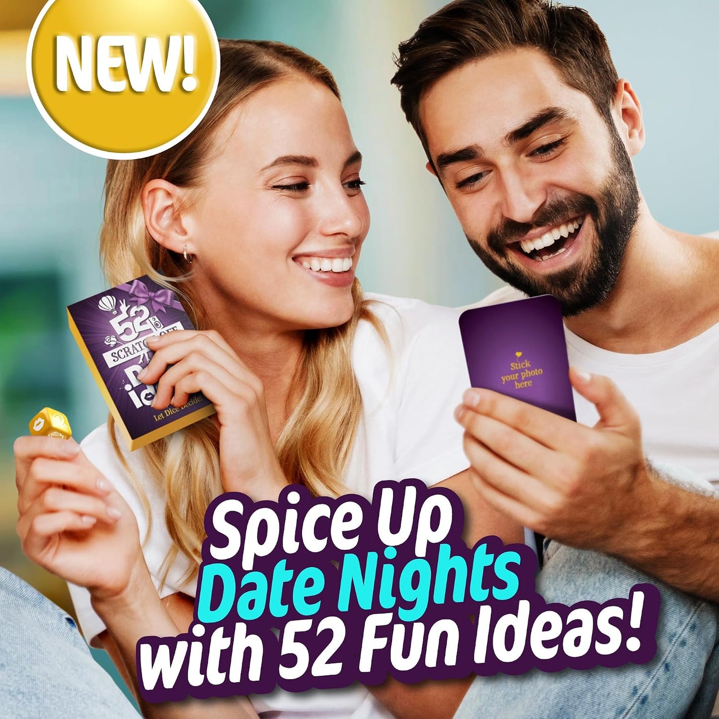 52 Scratch Off Date Night Ideas with Decision Dice - Date Night Games | Date Cards For Couples Scratch Off | Couple Activities | Unique Photo Memory Keepsakes | Date Night Ideas Gift For Him & Her WN420