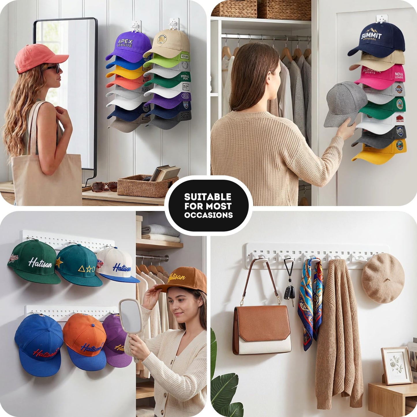 Hat Hook for Wall, 2 Pack Hat Organizer Hold up to 20 Hats,Hat Holder with Strong Adhesive and 8 Pack Screws, Cap Holder Hat Hangers for Wall Closet Door and Bedroom(B-Black) BST220