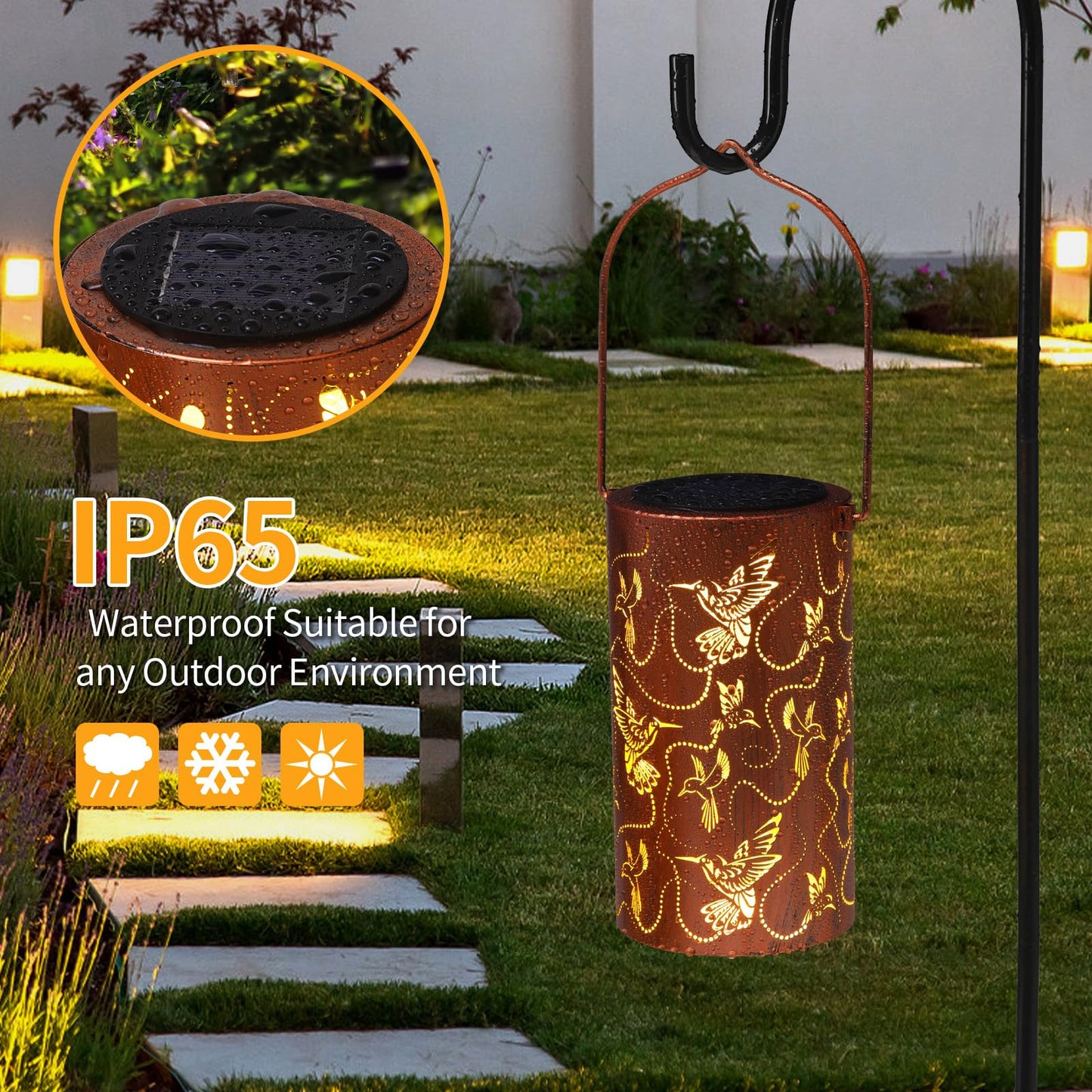 Solar Lanterns Outdoor Waterproof Butterfly Garden Decor Birthday Gifts for Women Mom Grandma, Hanging Solar Lights Metal Lantern Decoration Outside for Yard, Patio, Backyard, Porch