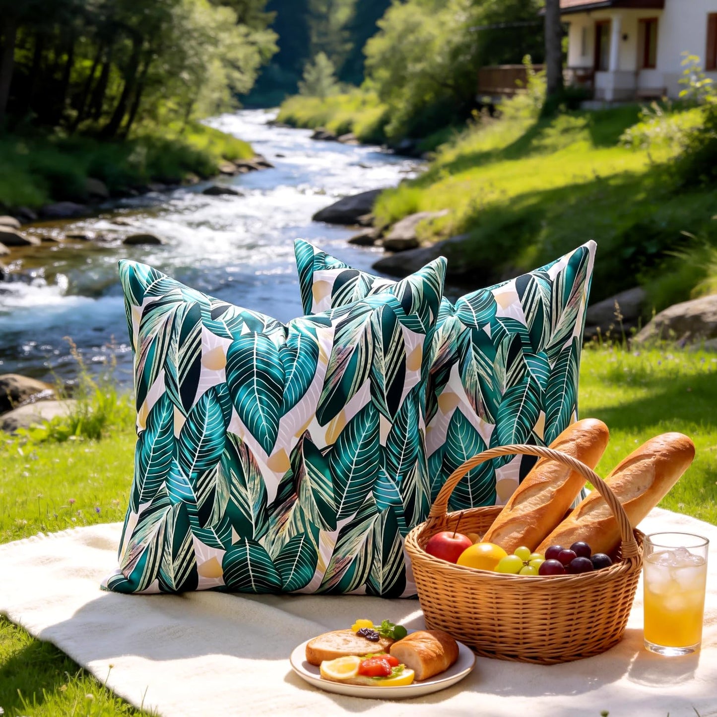 Outdoor Waterproof Pillow Covers Summer Decorative Throw Pillow Covers Tropical Leaf Couch Covers 20x20 Set of 2 Square Outdoor Floral Cushion Cases for Patio Furniture Garden Tent Balcony Bench BST220