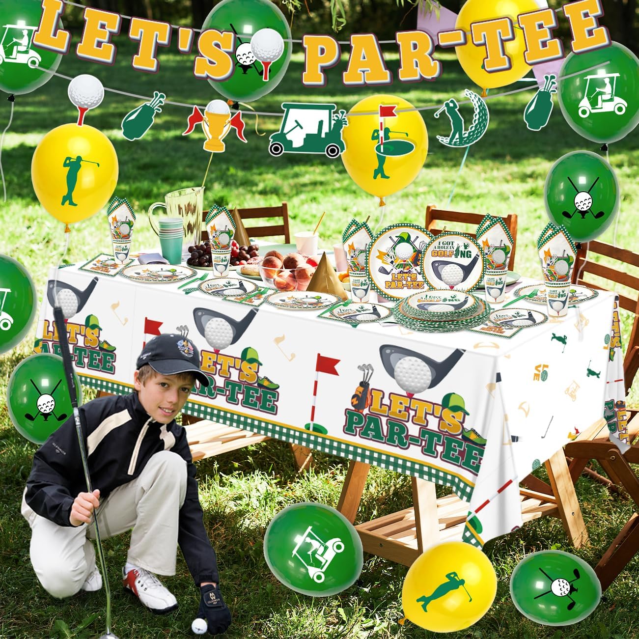 Golf Party Decorations, 114PCS Golf Birthday Party Decorations with Let's Par-Tee Golf Plates Napkins Cups and Balloons for Golf Themed Party Decorations, Golf Party Supplies Serve 20 BST326H