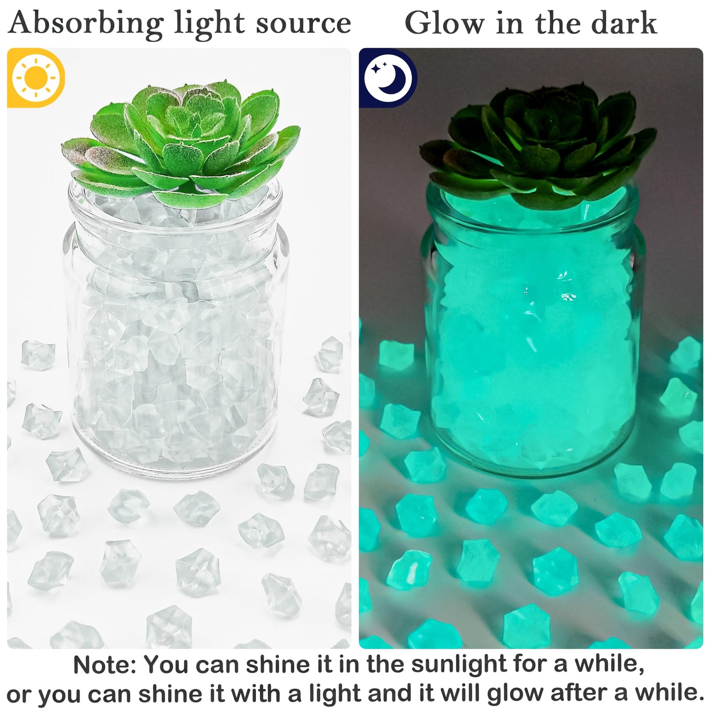 Kaiyuan Dynasty 300PCS Green Glow in the Dark Rocks Luminous Rocks Glowing Rocks for Vase Fillers Table Scatters Aquarium Fish Tank Home Decor,(11 * 14mm) BST220