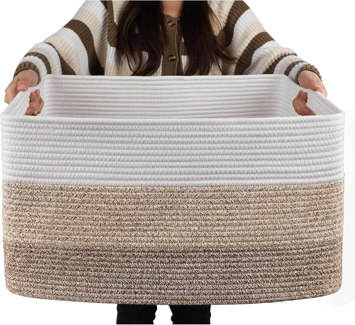 OIAHOMY Large Blanket Basket, 22”x17”x12” Rectangle Woven Baskets RD12