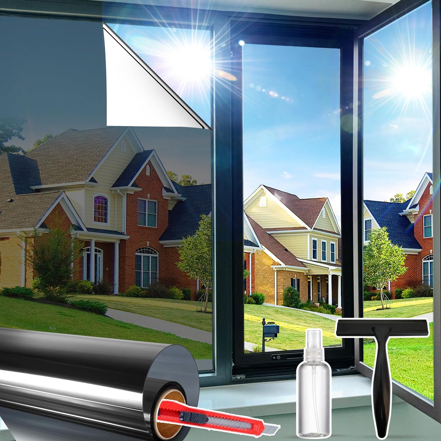 Window Privacy Film One Way Daytime Privacy Static Cling Sun Blocking Anti UV Reflective Window Tint for Home and Office, Tinted Black, 17.5 inch X 78.7 inch WN420