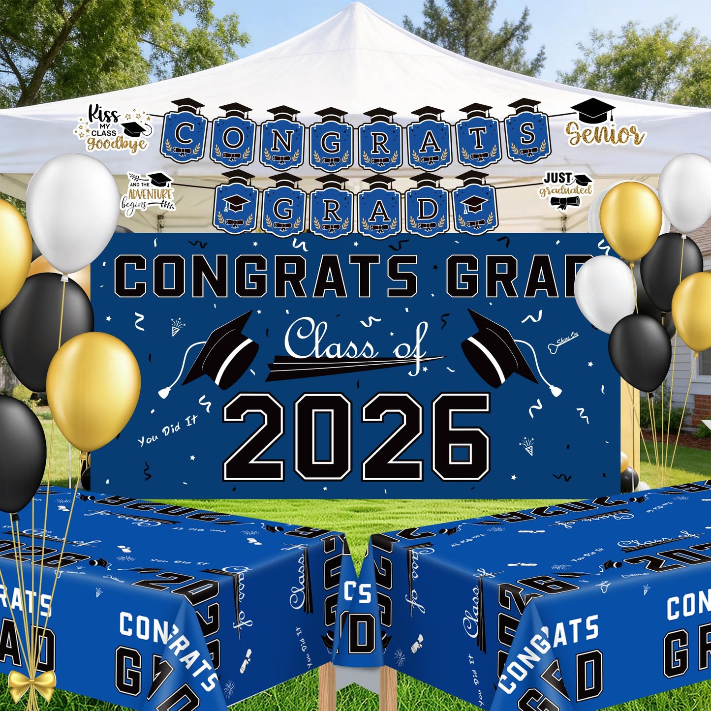 Graduation Decorations 2026 2027 - Red Congrats Grad Banner Backdrop Tablecloth Set - Graduation Decorations Class of 2026 | Graduation Party Favors Supplies WN420