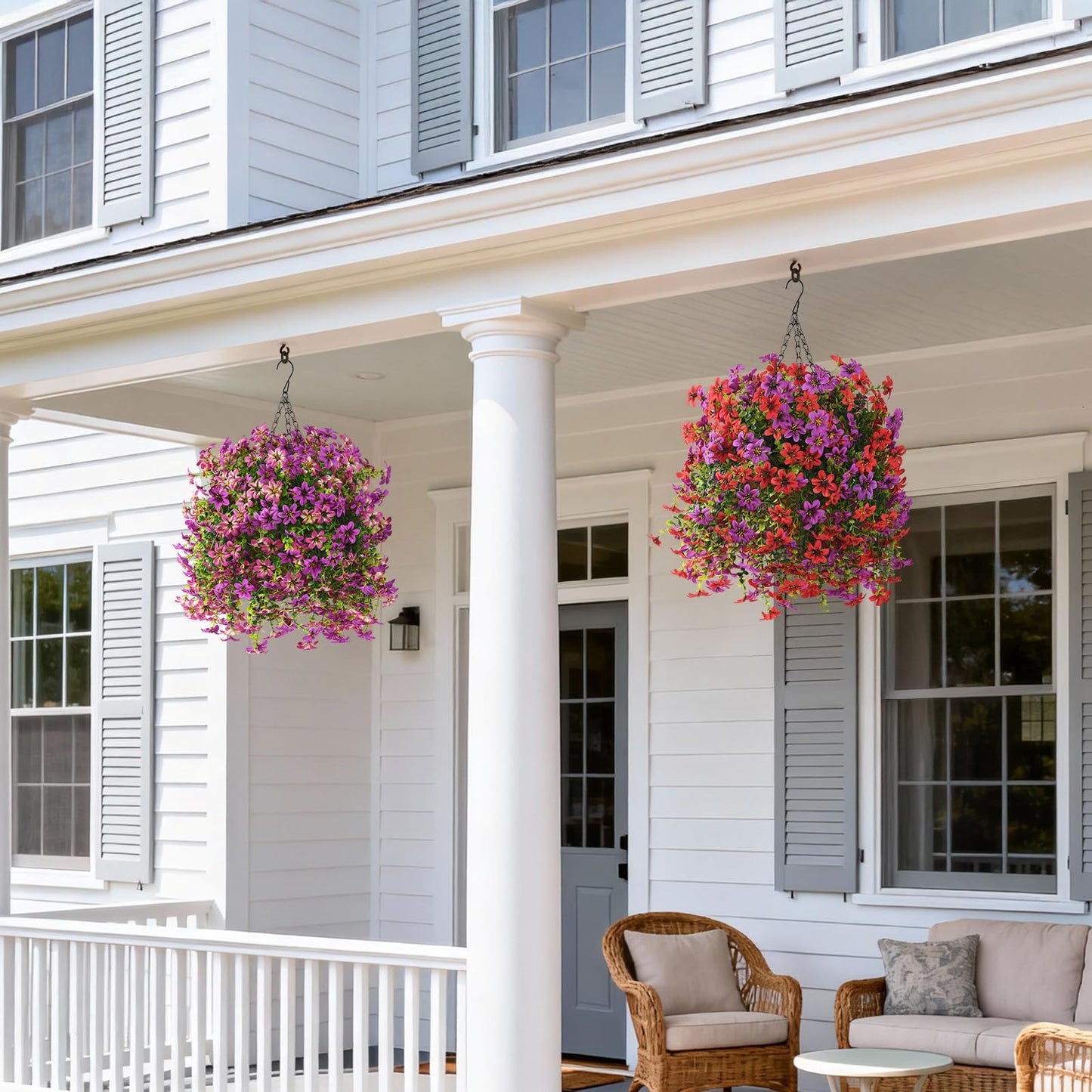 Artificial Flowers for Outdoor Faux Flowers for Plant Pot Spring Decoration | 2 Pcs Faux Hanging Plants UV Resistant Look Real Outside Home Garden Porch Patio Entrance Courtyard Decor BST326H
