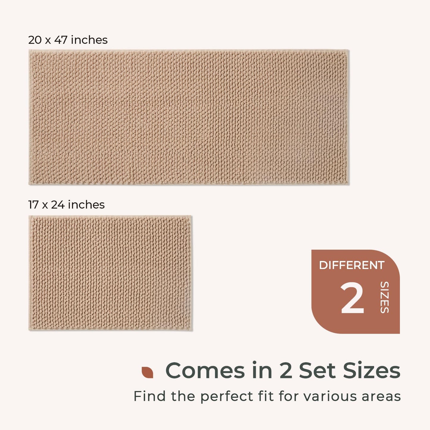 FRESHMINT Chenille Bathroom Rugs Sets 2 Piece 17"x24"+20"x32", Non-Slip Bath Mats, Absorbent Bath Rug, Washable Set of 2 Shower Floor Mat, Gray BST220
