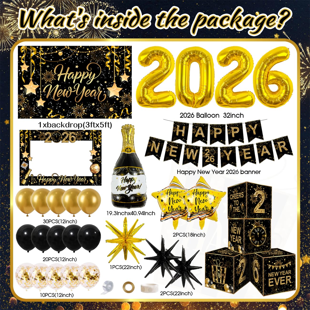2026 Graduation Decorations Class of 2026 Black and Gold Congrats Grad Balloons,Banner,Backdrop,Photo Booth Props,Cards Boxes Kit for Graduation Party Decorations in Indoor or Outdoor (Graduation) BST326H