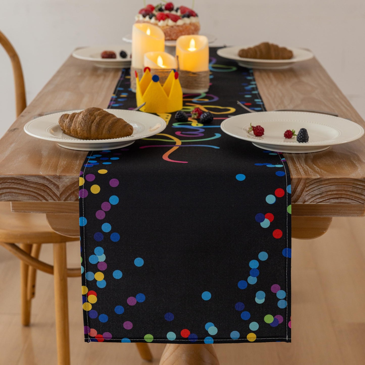 Keketoarrange Happy Birthday Table Runner Birthday Party Decorations Kitchen Dining Table Decoration for Home Party Décor Polka Dot Black 13 x 72 inch BST220