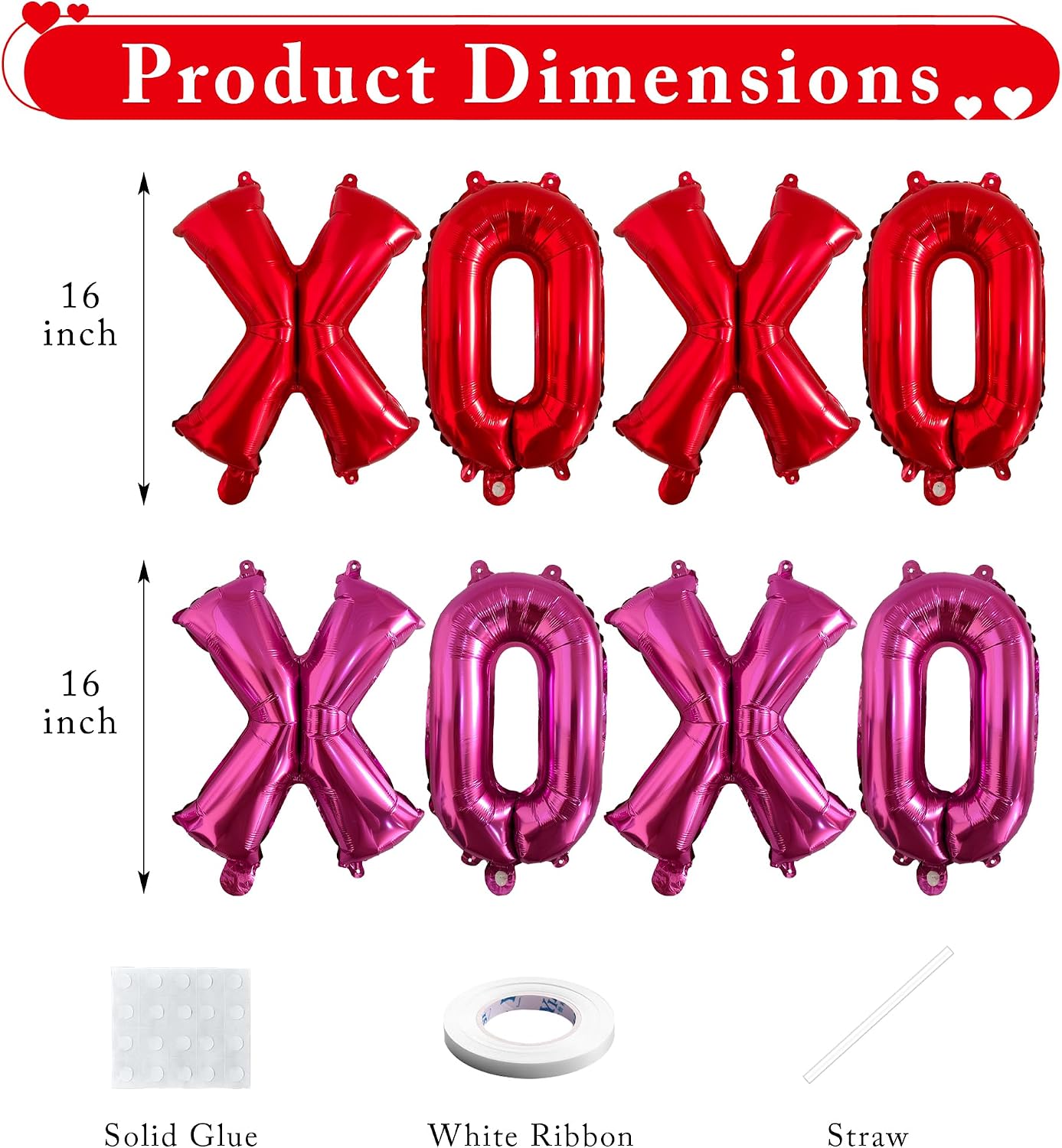 16 Inch Red & Pink XOXO Balloons – 8Pcs Valentine’s Day Mylar Letter Balloons Banner for Valentine’s Day, Wedding, Engagement, Galentine’s Day, Bridal Shower, Anniversary & Romantic Party Decorations BST326L