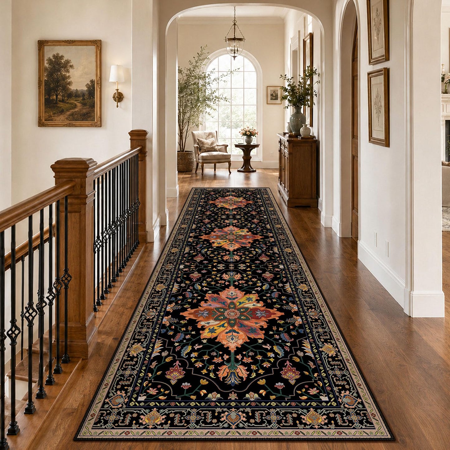 RELEANY Area Rugs Runner 2'x6' Washable Non-Slip, Floral Vintage Distress Medallion Carpet for Kitchen Hallway Bedroom Beside Laundry Room Bathroom, Teal Green Lake Blue Turquoise DD1210