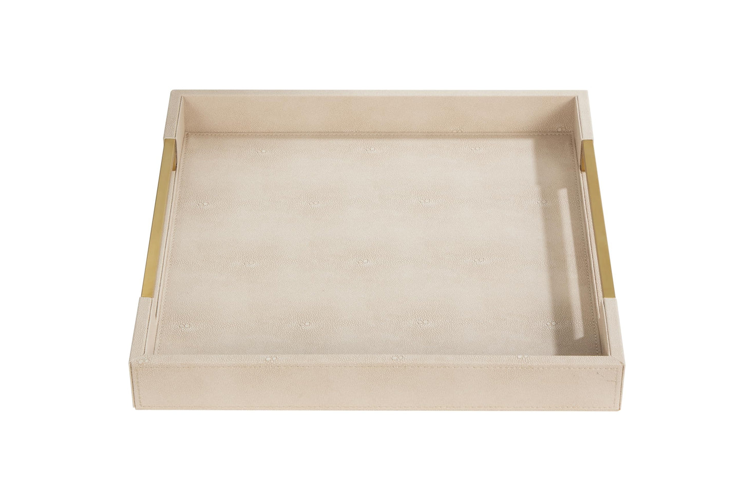 Sagala 16"x16" Ivory Shagreen Leather Serving Tray with Handles for Ottoman Coffee Table, Stylish Decorative Tray for Living Room Modern Home Decor (Ivory-Black, Square 16") BST220