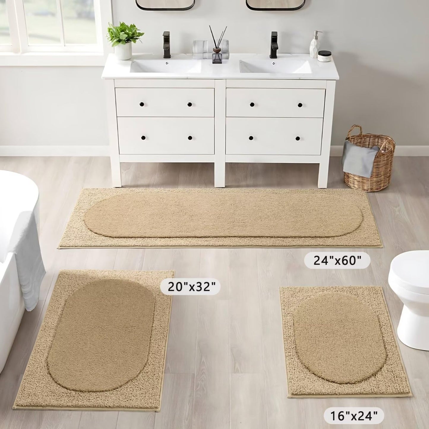 DEXDE Bathroom Rugs Non-Slip Mat for Bathroom Floor Shower,24x16 Beige | Thick Soft Absorbent Bath Mat, Quick Dry Microfiber Rug, Machine Washable Shower Floor Bathroom Mat Home Decor Accessories BST220