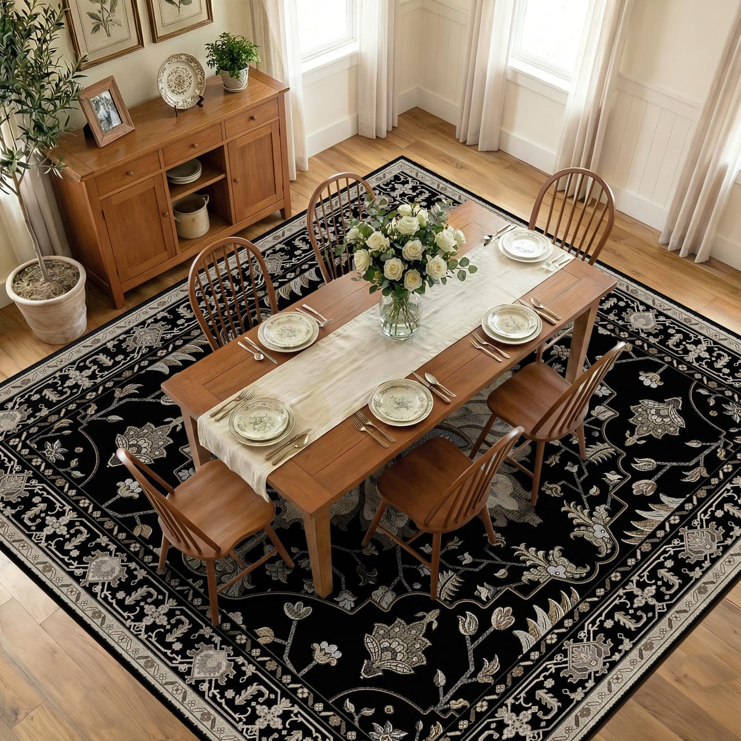 RELEANY Area Rugs Runner 2'x6' Washable Non-Slip, Floral Vintage Distress Medallion Carpet for Kitchen Hallway Bedroom Beside Laundry Room Bathroom, Teal Green Lake Blue Turquoise DD1210