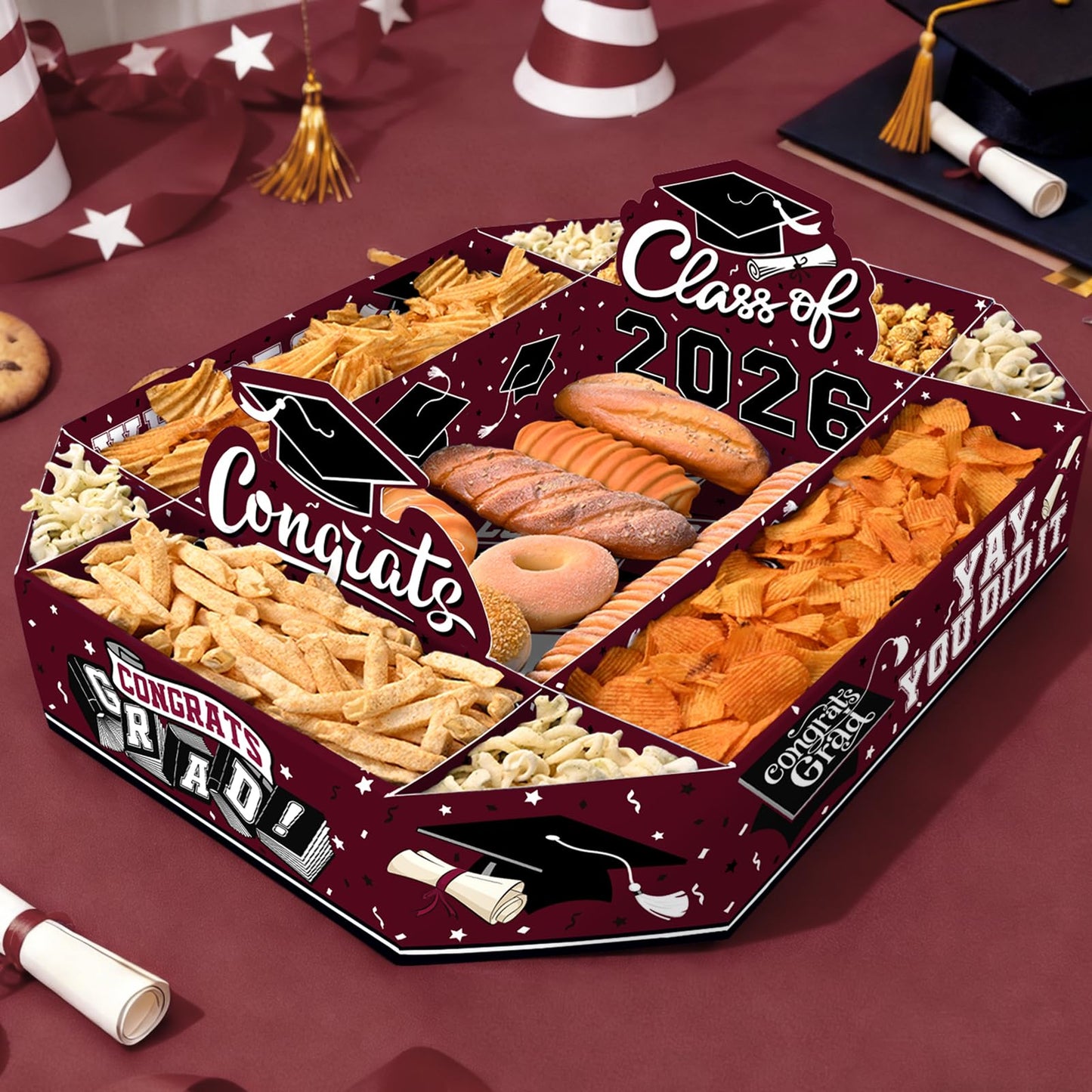 Gatherfun 2026 Graduation Party Supplies Kit - Class of 2026 Decor Set with Congrats Grad Food Trays, Graduation Decorations & Favors for a Memorable Grad Party（Red & Black） BST326H