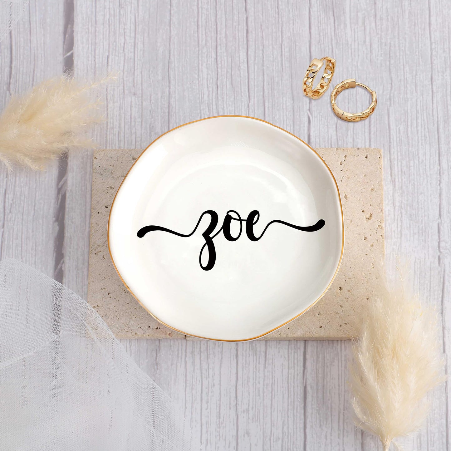 JoycuFF Initial B Ceramic Jewelry Tray, Bridesmaid Bride Gifts, Mothers Day Christmas Anniversary Engagement Birthday Gifts for Women Couples, Trinket Dish for Rings Earrings Necklaces Bracelets Keys BST202