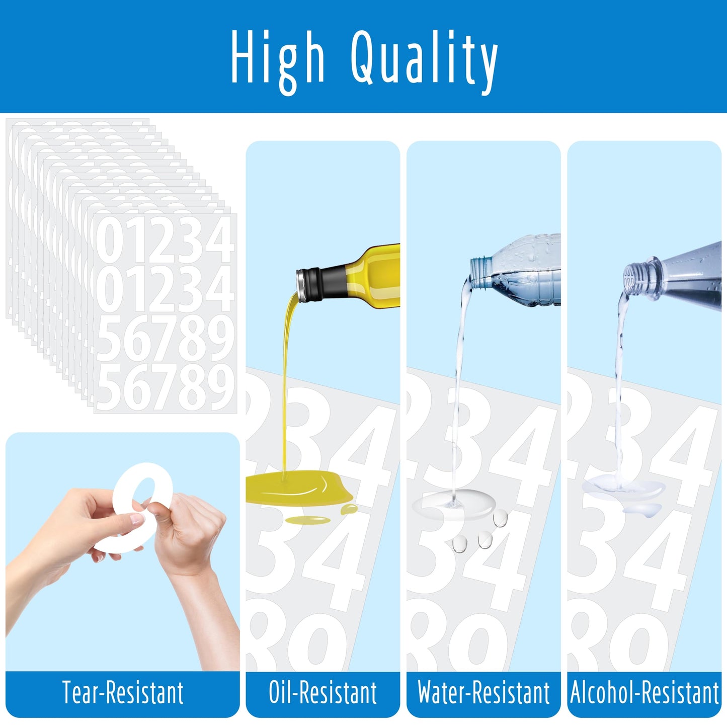 300 PCS Number Stickers, 2” Waterproof Vinyl Number Stickers Consecutive Number 0-9 Labels Self-Adhesive Without Residue Left for Office, Classroom, Indoor, Boxes, Storage (15 Sheets, White) BST220