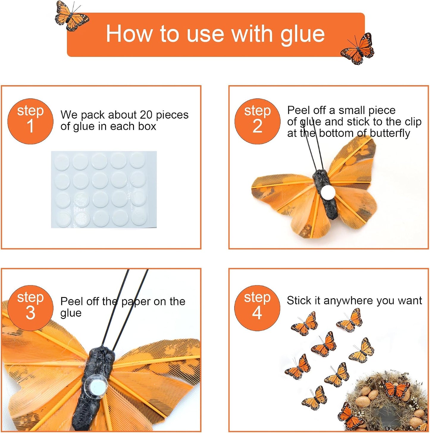 12pcs Monarch Butterflies Monarch Butterfly Decorations Kit with Magnet for Dia de Los Muertos Decorations Halloween Decorative Butterflies Handmade Feather Butterfly - 4 inch KP05M BST220
