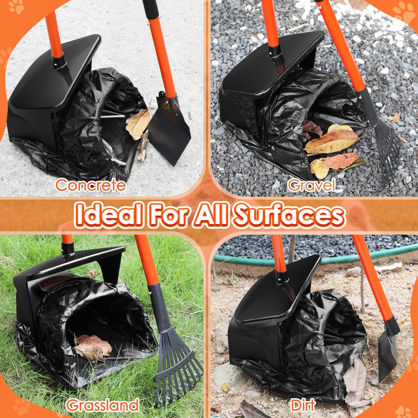 SlowTon Dog Pooper Scooper - 37.4" Long Metal Handle Adjustable Rake & Spade & Swivel Bin with 10 Waste Bags, Portable Pooper Scooper N3233