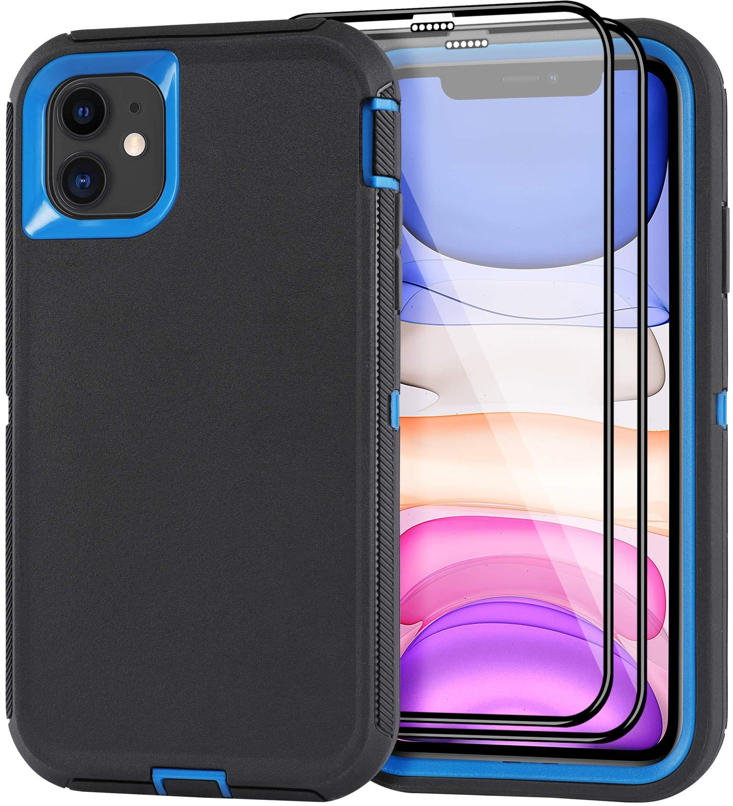 for iPhone 11 Case with Belt Clip Holster Kickstand & 2 Screen Protector, Full Protection Heavy Duty Phone Case, Shockproof Drop-Proof Durable Cover 6.1" [Black+Clip] WN420