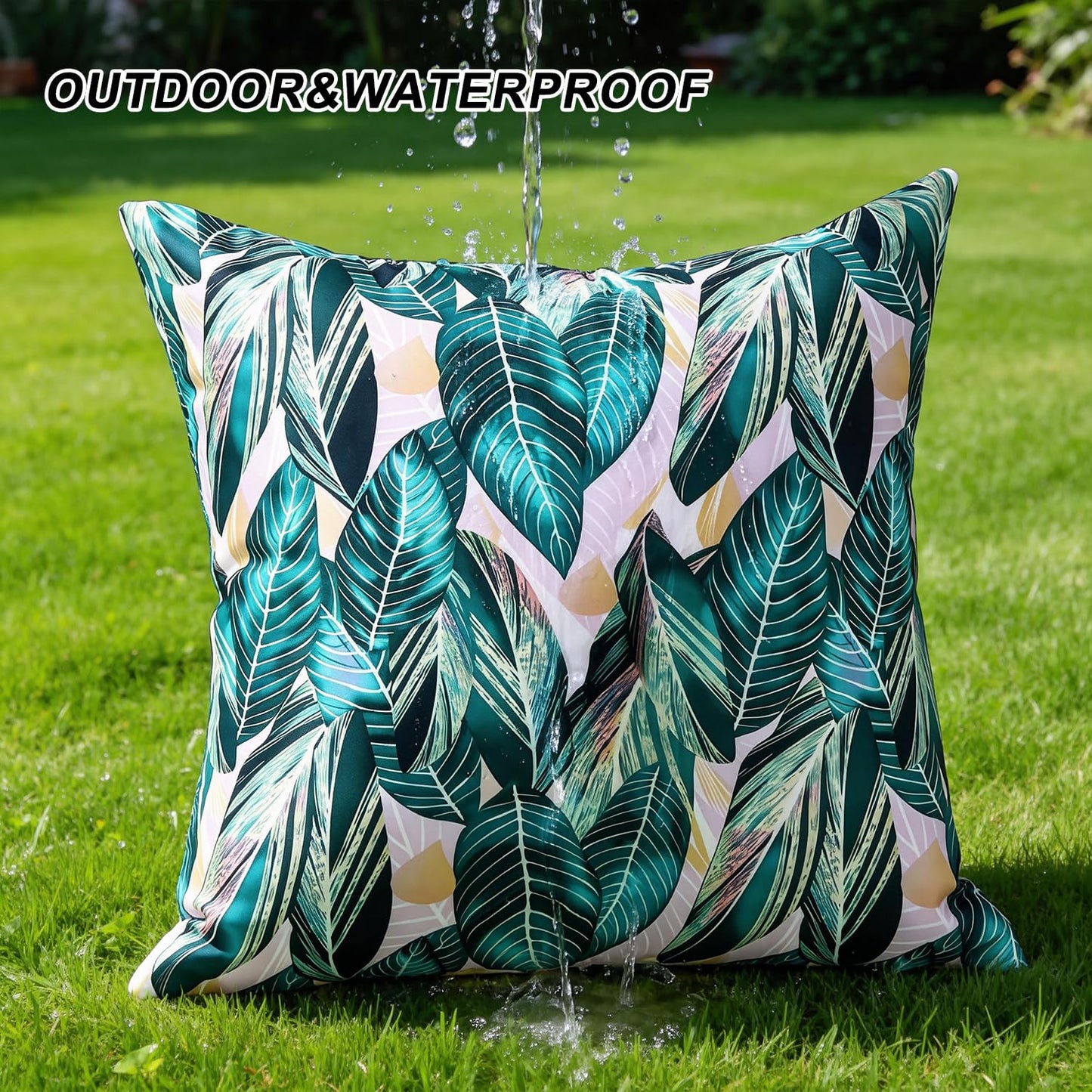 Outdoor Waterproof Pillow Covers Summer Decorative Throw Pillow Covers Tropical Leaf Couch Covers 20x20 Set of 2 Square Outdoor Floral Cushion Cases for Patio Furniture Garden Tent Balcony Bench BST220