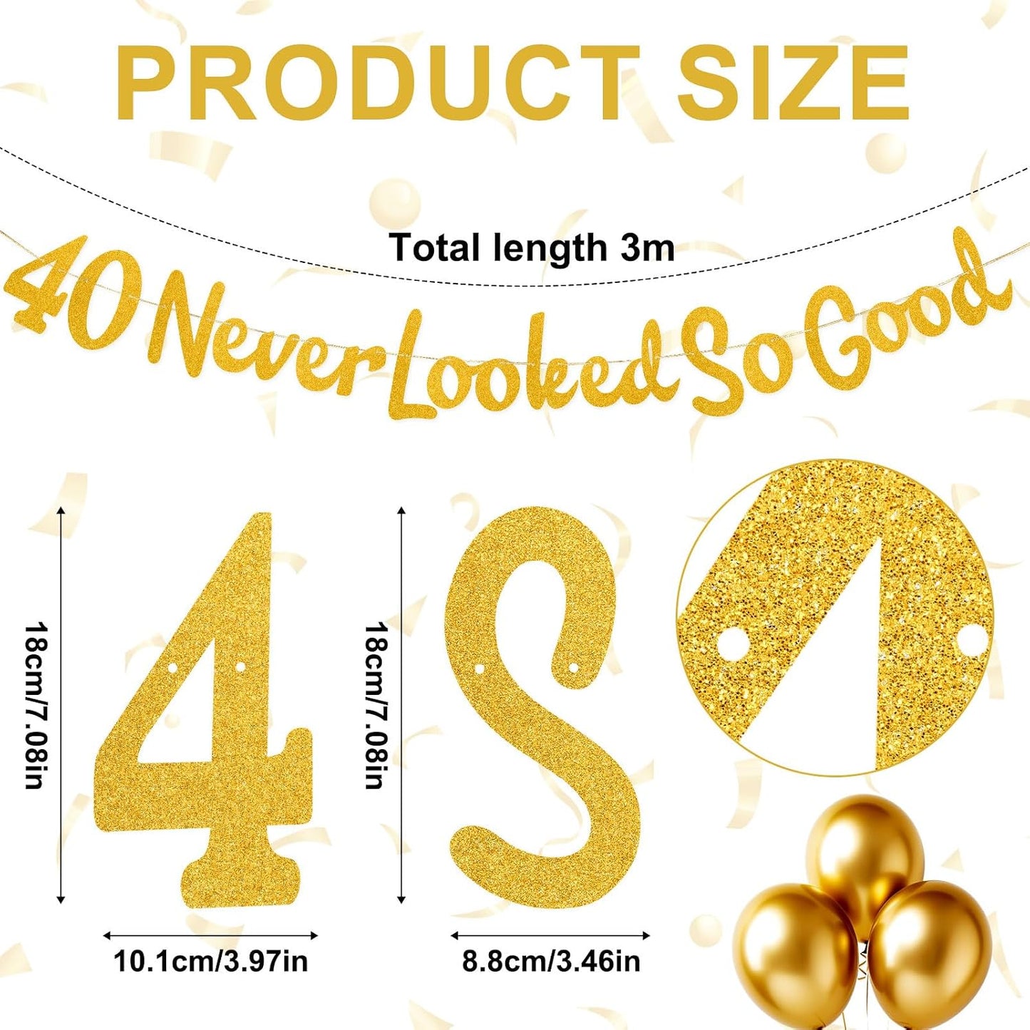 40 Never Looked So Good Banner, Gold Glitter Funny Party Banner Pre-Strung 40th Anniversary Decorations for Anniversary and Birthday Party Decorations WN420