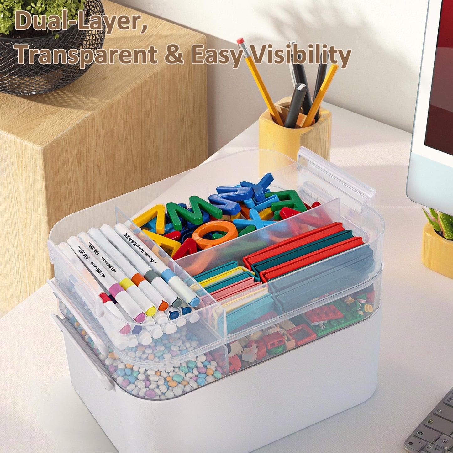 Gifhomfix 4-Layer Plastic Craft Organizers and Storage Box with Removable Trays, Storage Containers with lids and Handle, Art Supply Storage Organizer for Organizing Bead, Sewing, Tool（Green） BST220
