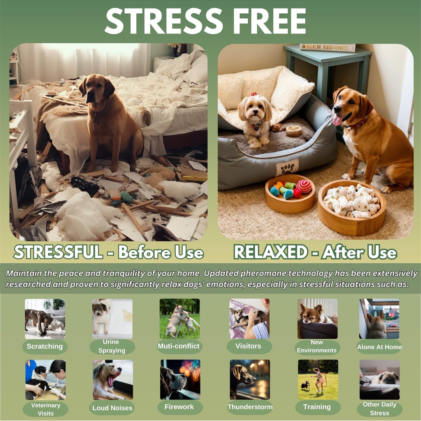 8-in-1 Dog Calming Pheromone Diffuser Kit – Pet Stress Support (2 Plug-Ins & 6x48ml Refills), Calming Diffuser for Dog During Thunderstorms, Travel, Separation, Fireworks & Vet Visits, 180-Day Supply WN420