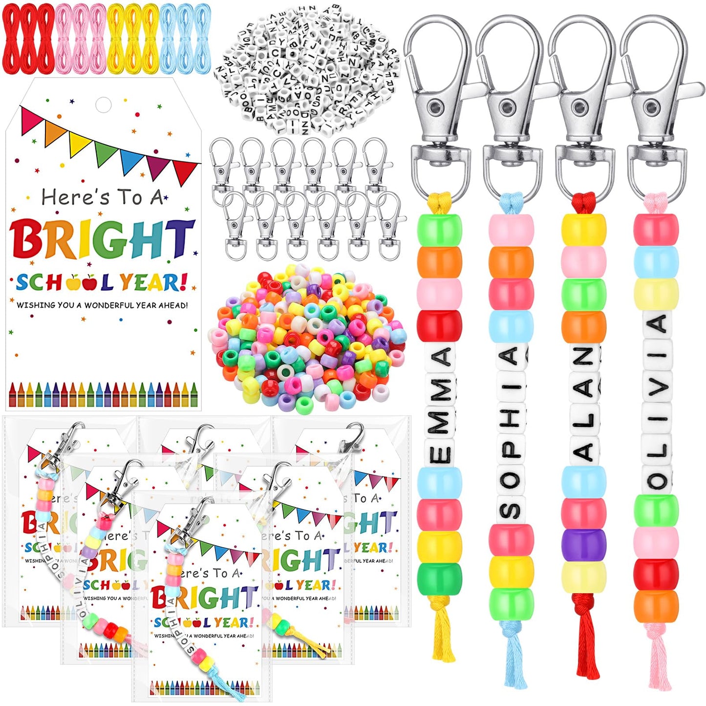 Suncalla 984 Pcs 24 Set Dinosaur Nugget Keychain Making Kit DIY Valentine's Key Chain Crafts Bead Adjustable Letter Beads Cards Strings Kit Gift Backpack Accessories Party Favors(Cute Color) WN420