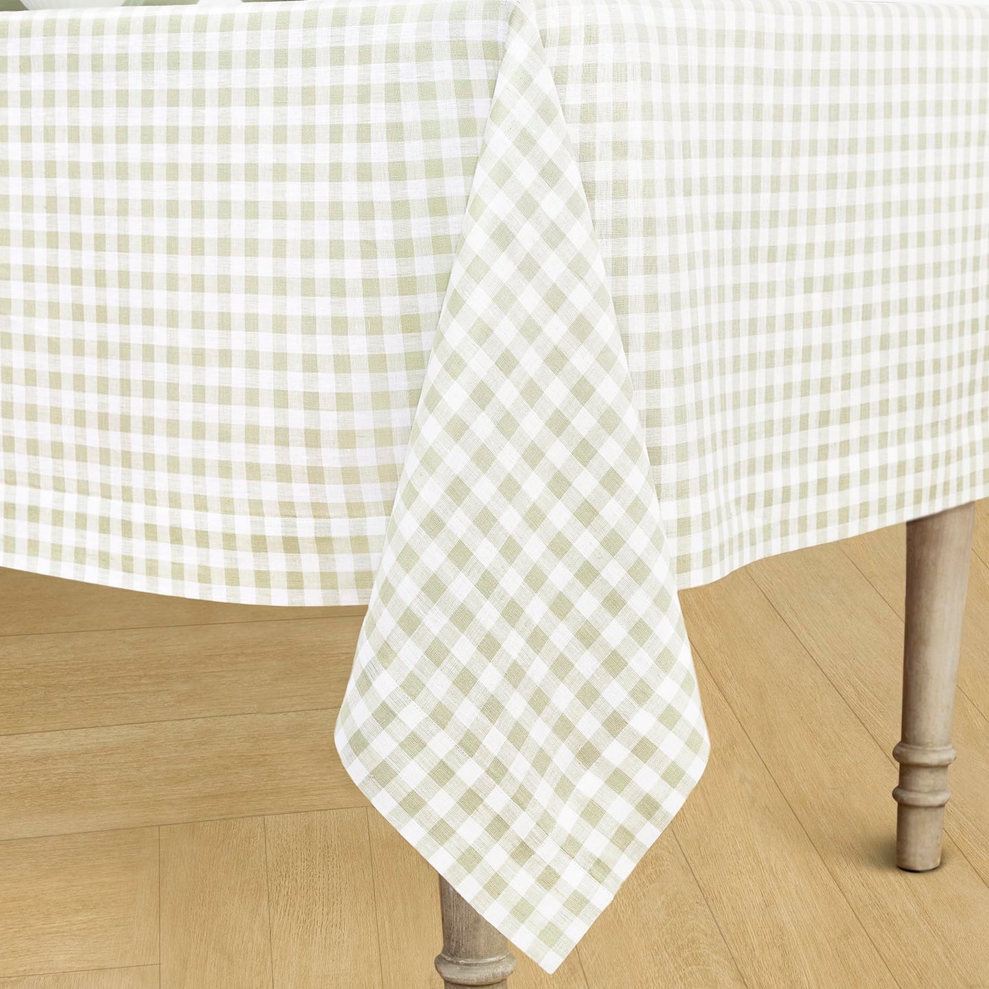Solino Home 100% Linen Table Cloth, Throw Apricot, Gingham Check 52 x 52 in | Checkered Linen Tablecloth a neat topper for bistro, card and side tables | checkered weave | Pure Linen | OEKO-TEX Certified BST326SOLH
