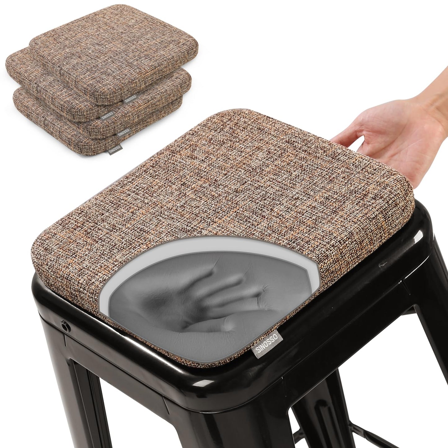 SINOSSO Memory Foam Bar Stool Cushions 4 Pcs, Modern Interwoven Style Magnetic Small Chair Pads Use for Cafe Bistro Stackable Metal Stool (Square, Red, 4) BST220