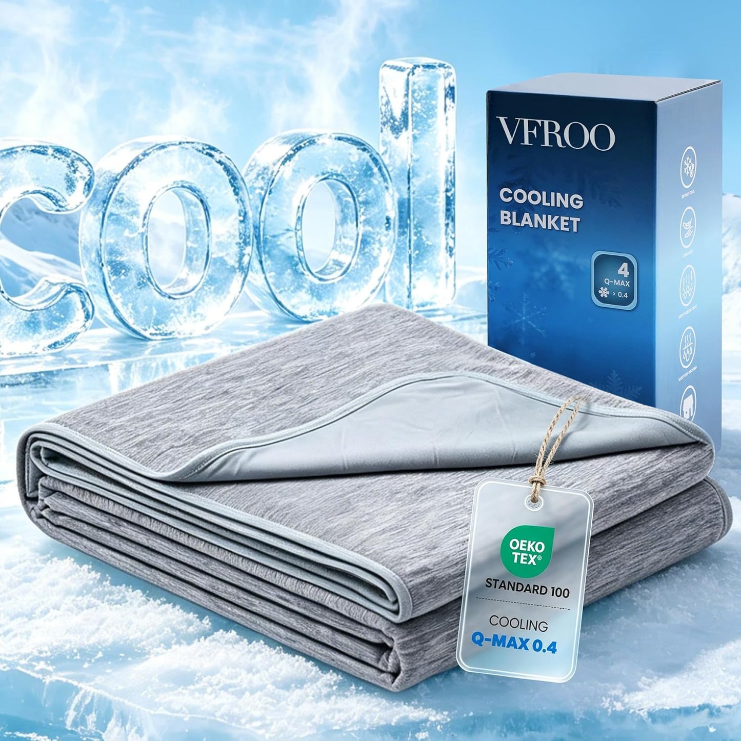 VFROO Cooling Blanket for Hot Sleepers Twin Size 60''×80'', Summer Blanket Thin Lightweight Breathable, Absorbs Sweat Heat to Keep Adults Cool, Cold Blanket for Sleeping on Bed Couch, Grey BST326H