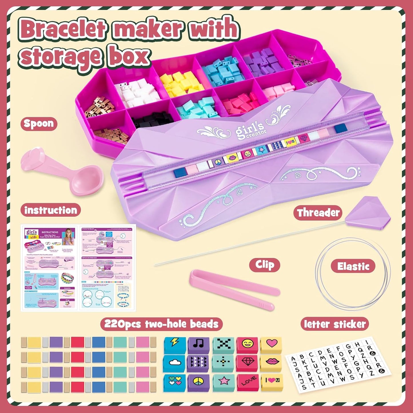 Jewelry Studio Bead Bracelet Making Kit for Girls 8-12 DIY Bracelet Maker with 220+ Beads 60